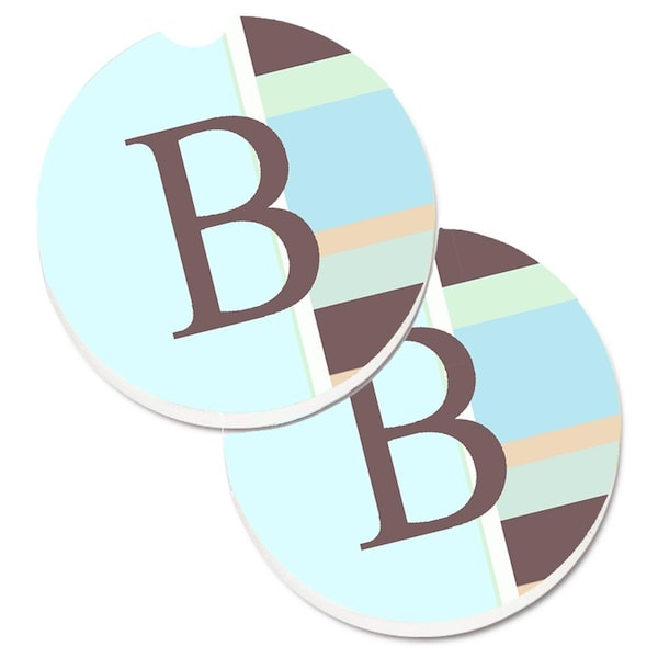 Carolines Treasures Letter B Initial Monogram Blue Stripes Cup Holder Car Coaster, 2PK CJ1003-BCARC - main
